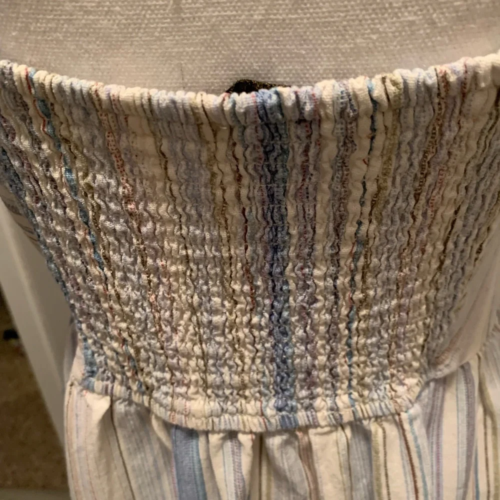 City Studio Striped Button-Front Sundress in Cream and Light Blue - Picture 4 of 5